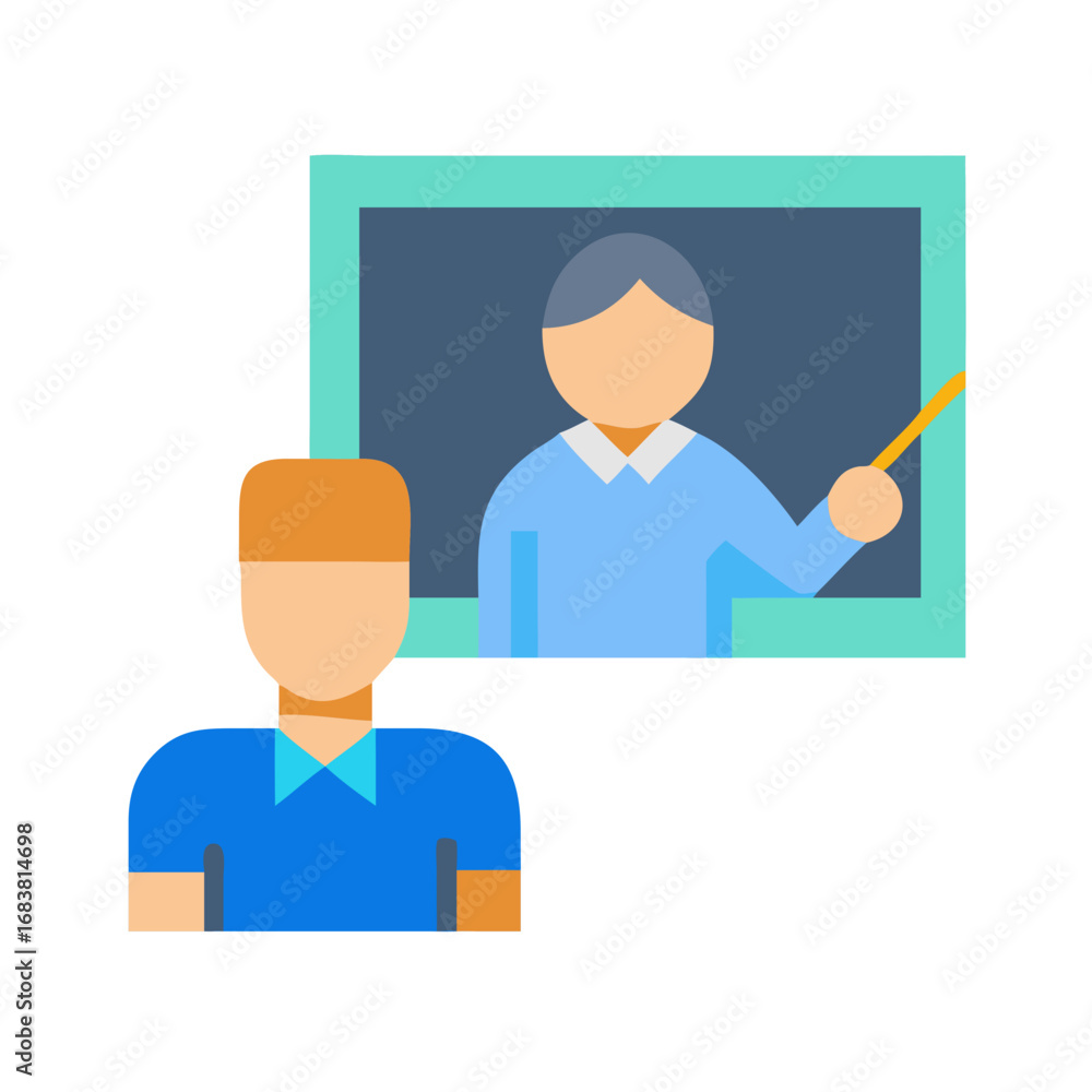 Poster teacher explaining on board in classroom flat vector style