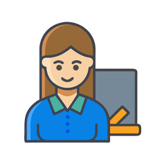 Cartoon female with chart, business illustration in flat style