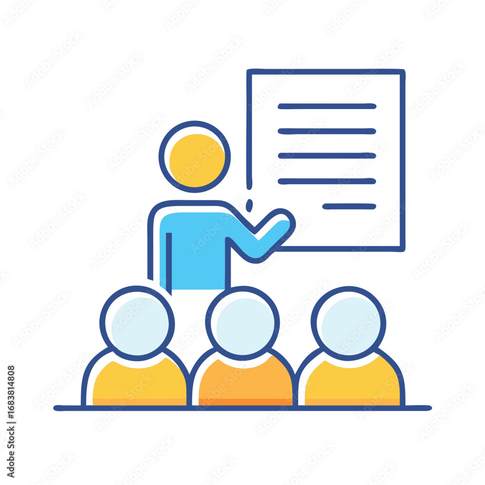 Poster presenter teaching a classroom of students in a learning environment