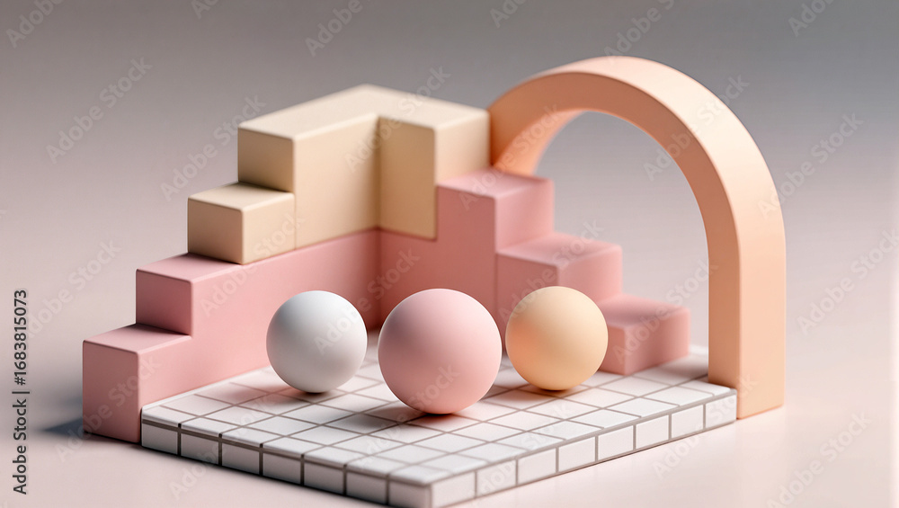 Poster pastel geometric shapes create a balanced abstract composition