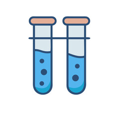 Two test tubes with liquid solution on black background