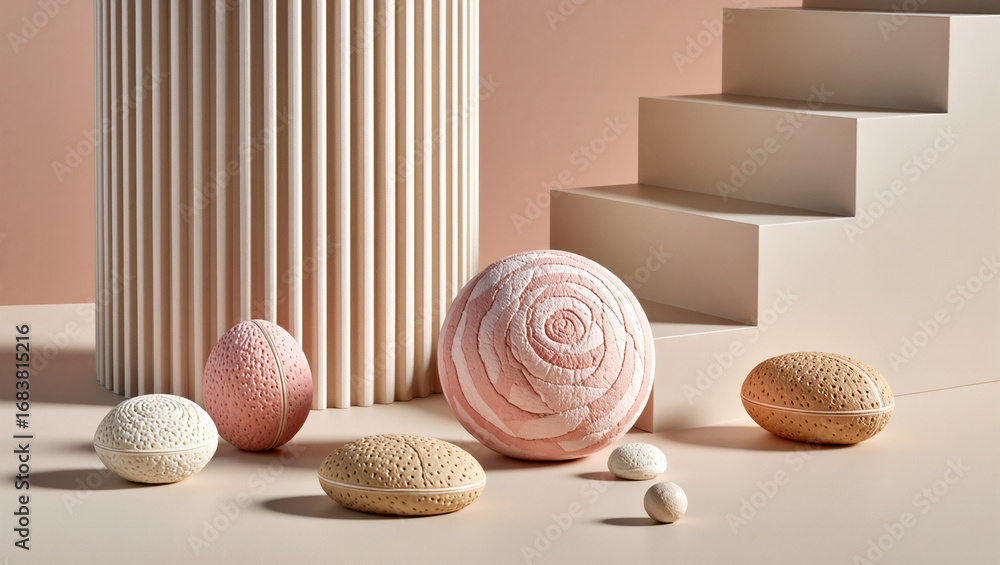 Poster creative arrangement of textured objects on abstract background
