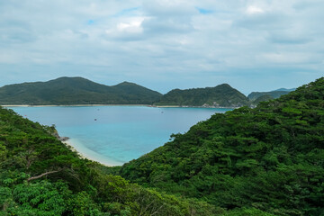 From high viewpoint, pristine white sand beach and stunning turquoise bay revealed, nestled between...