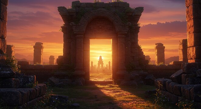 Ancient archway at sunset