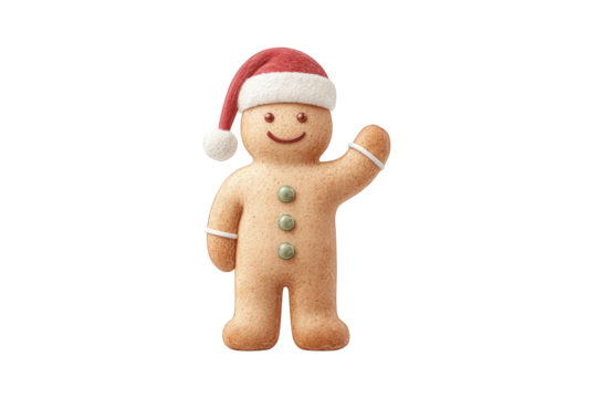 Gingerbread man with santa hat isolated on transparent background