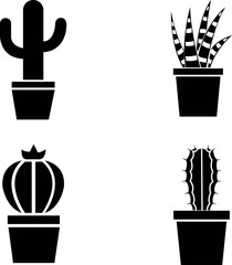 Collection of Silhouetted Cactus and Succulent Plants in Pots