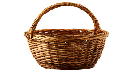 Rustic woven wicker basket with sturdy handle, perfect for country picnics, farmers markets, or charming home decor storage solutions.