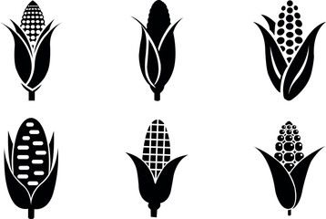 Corn Icons Set of Maize Illustrations in Black and White
