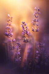 Obraz premium Lavender flowers golden sunset
