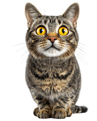 Fototapeta premium A cat with yellow eyes is sitting on a white background