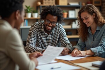 African-American Group Busy Sorting Financial Documents