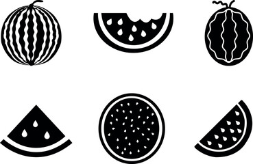 Watermelon Icon Set Whole Sliced and Bitten
