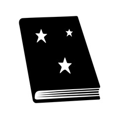 A black book of magic with white stars, a spellbook concept