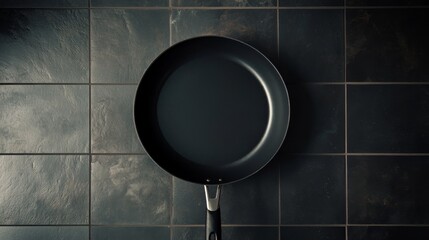 Top view of frying pan on stove with circular shape and stovetop details