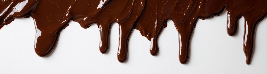 Nutella and chocolate dripping on white background, close-up of creamy spread