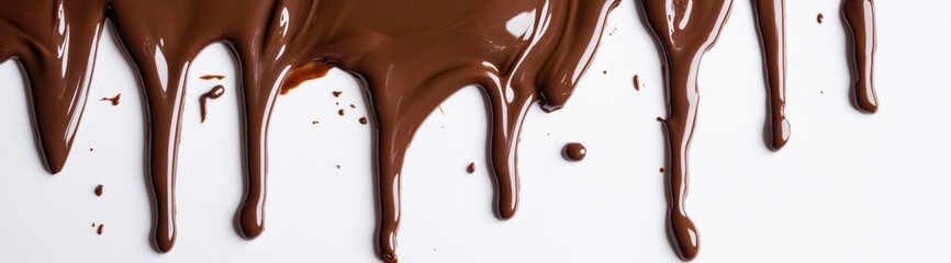 Nutella and chocolate dripping on white background, close-up of creamy spread