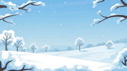 A serene winter landscape illustration with snow covered trees and hills, creating a peaceful and beautiful scene for a holiday or greeting card