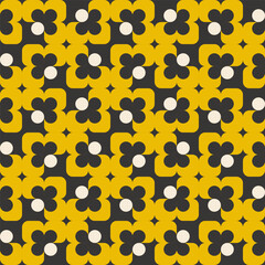 Bright yellow and grey black midcentury modern style mod geometry, abstract geometric seamless repeating vector pattern. Perfect for textile, wallpapers or other creative projects
