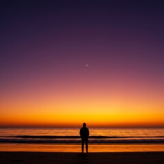 Silhouette of Person at Sunset Beach