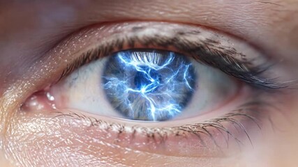 Mesmerizing Blue Eye with Dynamic Electric Lightning Inside Iris - Powered by Adobe