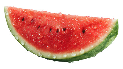 A slice of watermelon with a few drops of water on it
