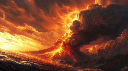 Apocalyptic Volcanic Eruption at Sunset