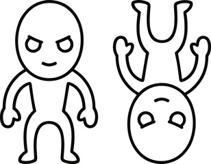 Cartoon outline characters, funny stickman pose, emotion faces design, bold line illustration, vector black and white people, expressive cartoon figures, minimal emotion artwork