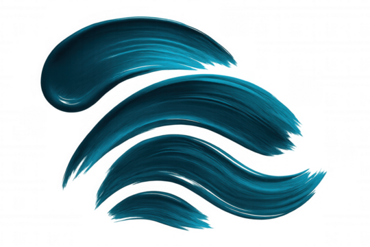 Dynamic turquoise brushstrokes create a wavy pattern, ideal for adding a vibrant touch to designs with its transparent background - Powered by Adobe