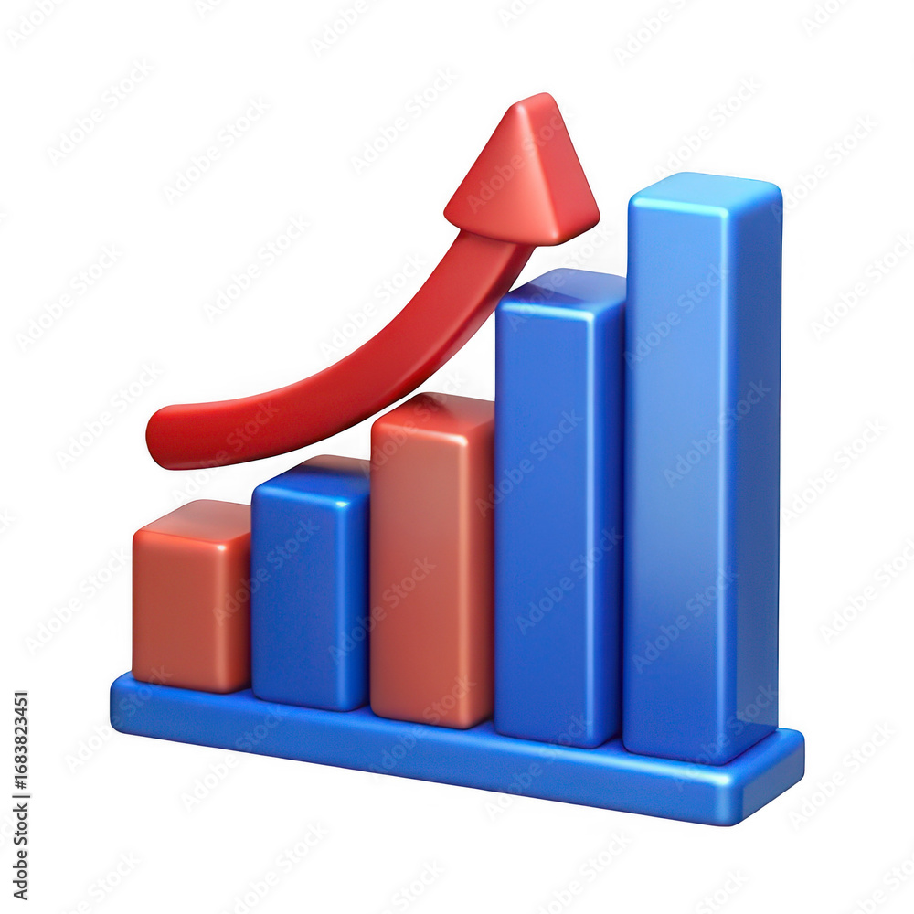 Poster 3d bar graph with upward arrow illustrating growth and success transparent background