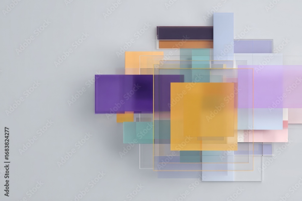 Poster layered geometric shapes in vibrant colors create dynamic visual