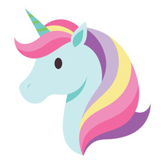 Vector Unicorn Head with Pastel Rainbow Hair