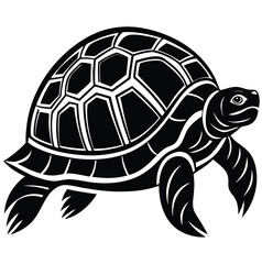 A cute, isolated turtle with a scaled shell walks slowly on white background, perfect for a pet or nature vector illustration