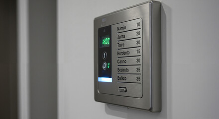 Modern wall-mounted food order control panel in minimalist style in gray colors