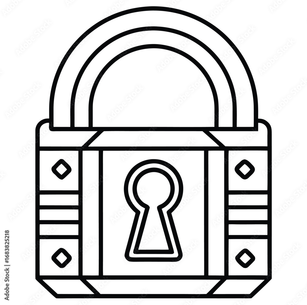 Poster vector illustration of a secure padlock and key with an open keyhole symbol