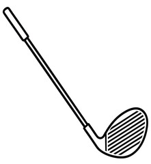 Black metal golf club and ball on a white