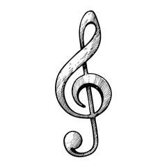 Obraz premium Vintage sketch of a musical clef symbol in black and white 