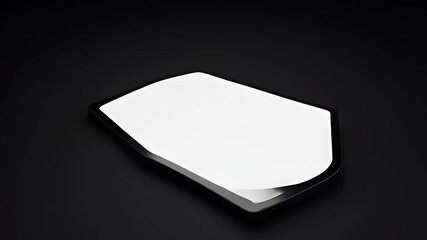 Sleek stack of blank white paper with a unique futuristic geometric shape, isolated on a black background for mockup - Powered by Adobe
