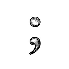 Vintage sketch of comma and semicolon symbols  