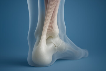 Ankle Anatomy Illustration: Bones, Tendons, and Ligaments on Blue Background [Illustration]