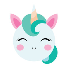 Cute Unicorn Face with Closed Eyes and Blush