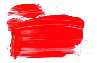 Fototapeta na wymiar photo red grunge brush strokes acrylic paint isolated on white background, clipping path 