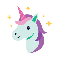 Cheerful Unicorn Head with Stars and Sparkles