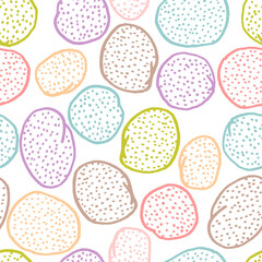 Seamless abstract vector pattern with freehand drawn cartoon circles and dots made in different colors on white background