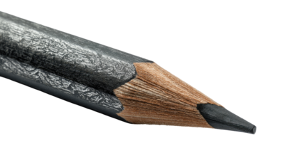Close-up of a graphite pencil, showing textured casing and lead