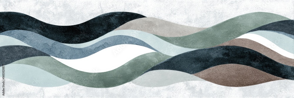 Poster flowing patterns in soft colors resembling waves create a tranquil and modern atmosphere, ideal for 