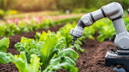 Robotic Arm Watering Plants in a Smart Farm