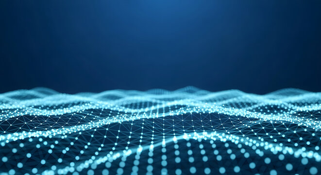 Abstract glowing digital wave network background blue