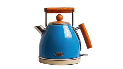 Stylish blue kettle with wooden handles