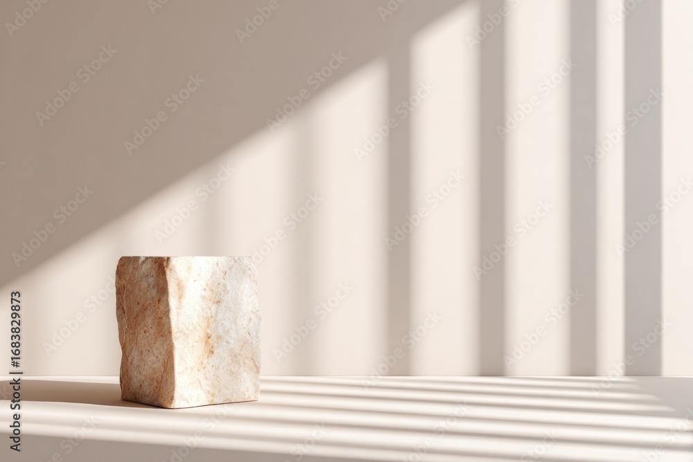 Poster minimalistic composition featuring stone block casting shadows o