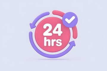 24 hour service icon with arrows and checkmark on a light background
